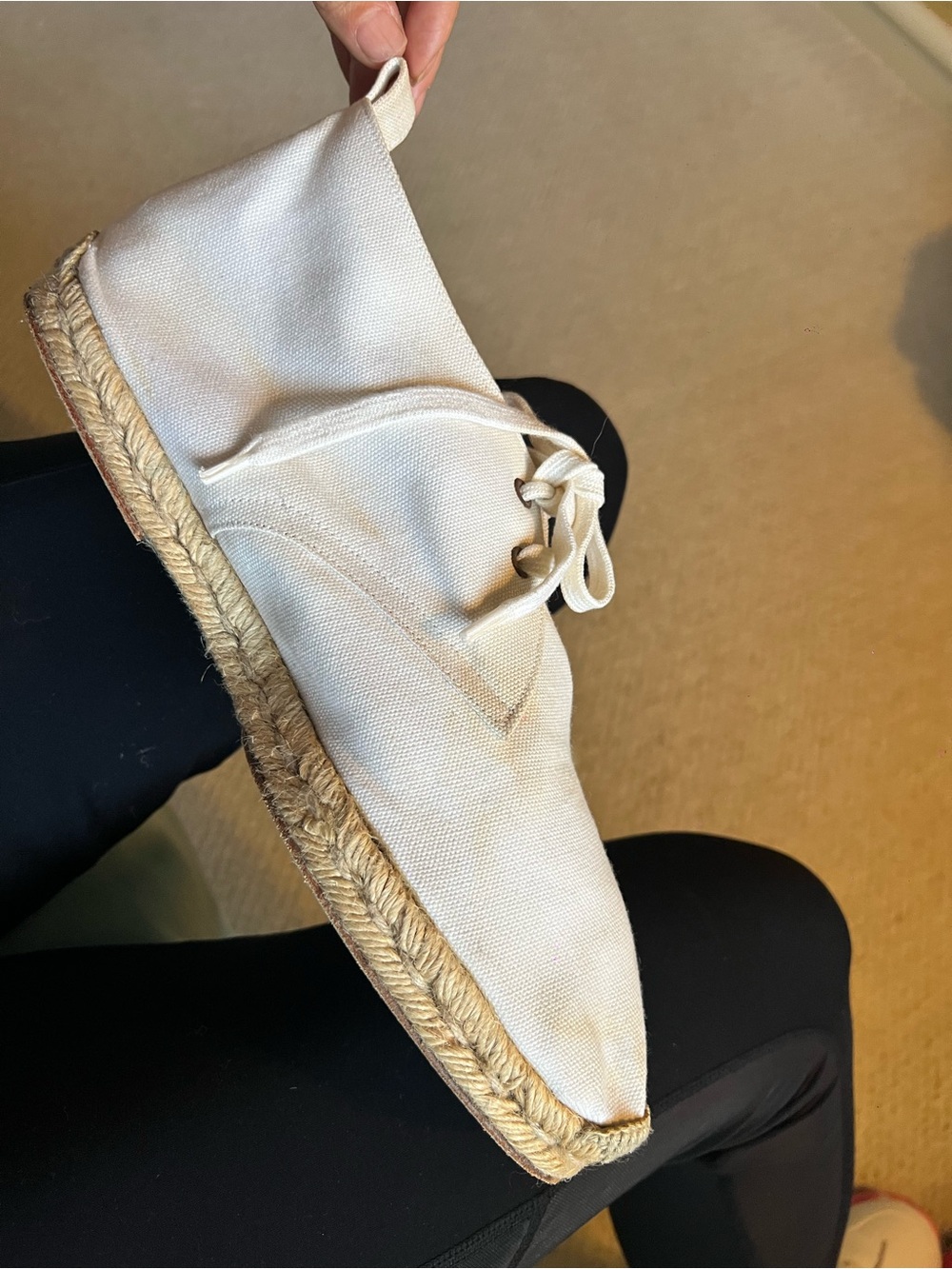 Hermes Cream Canvas Lace-Up Espadrille